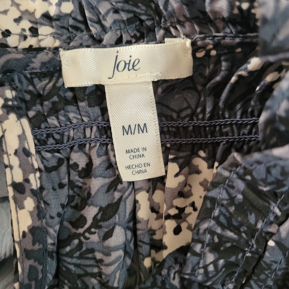 JOIE Smocked High Neck Sleeveless Blue  Multi Print Blouse Size Medium - Picture 6 of 7